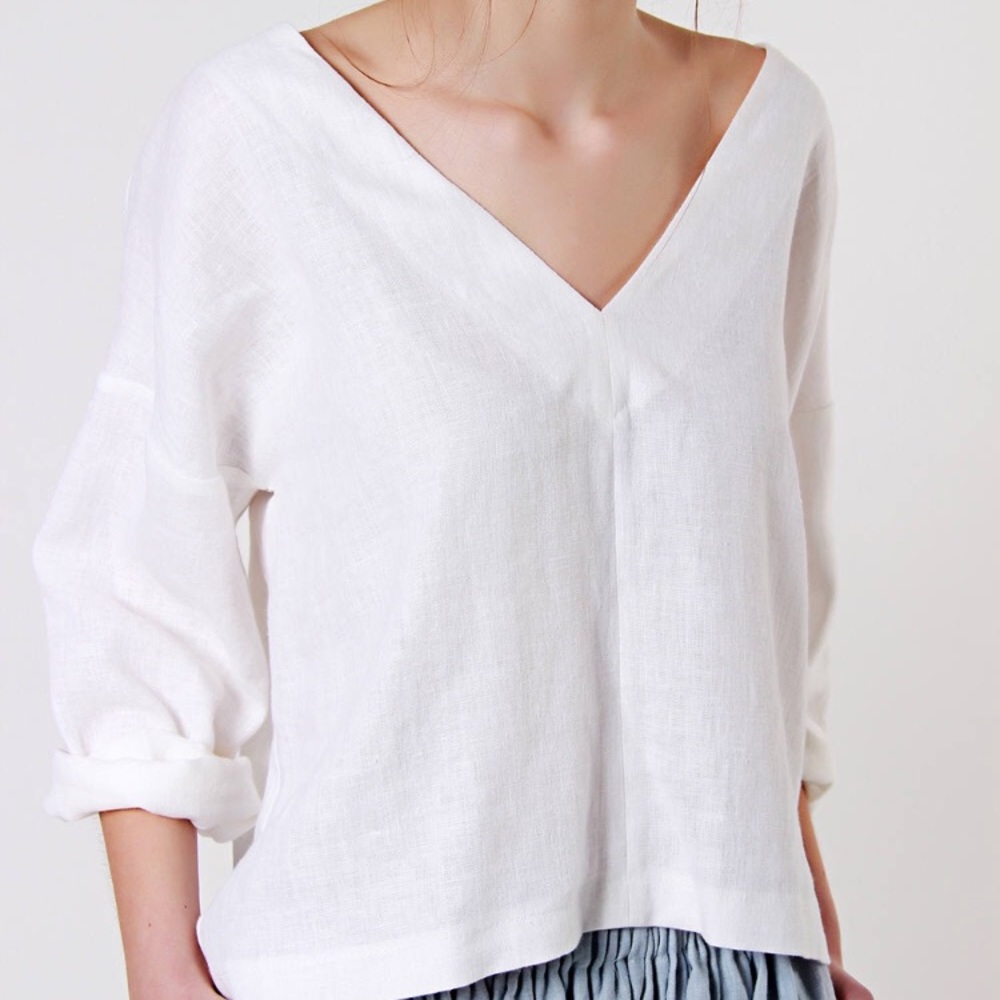 V-neck linen blouse.